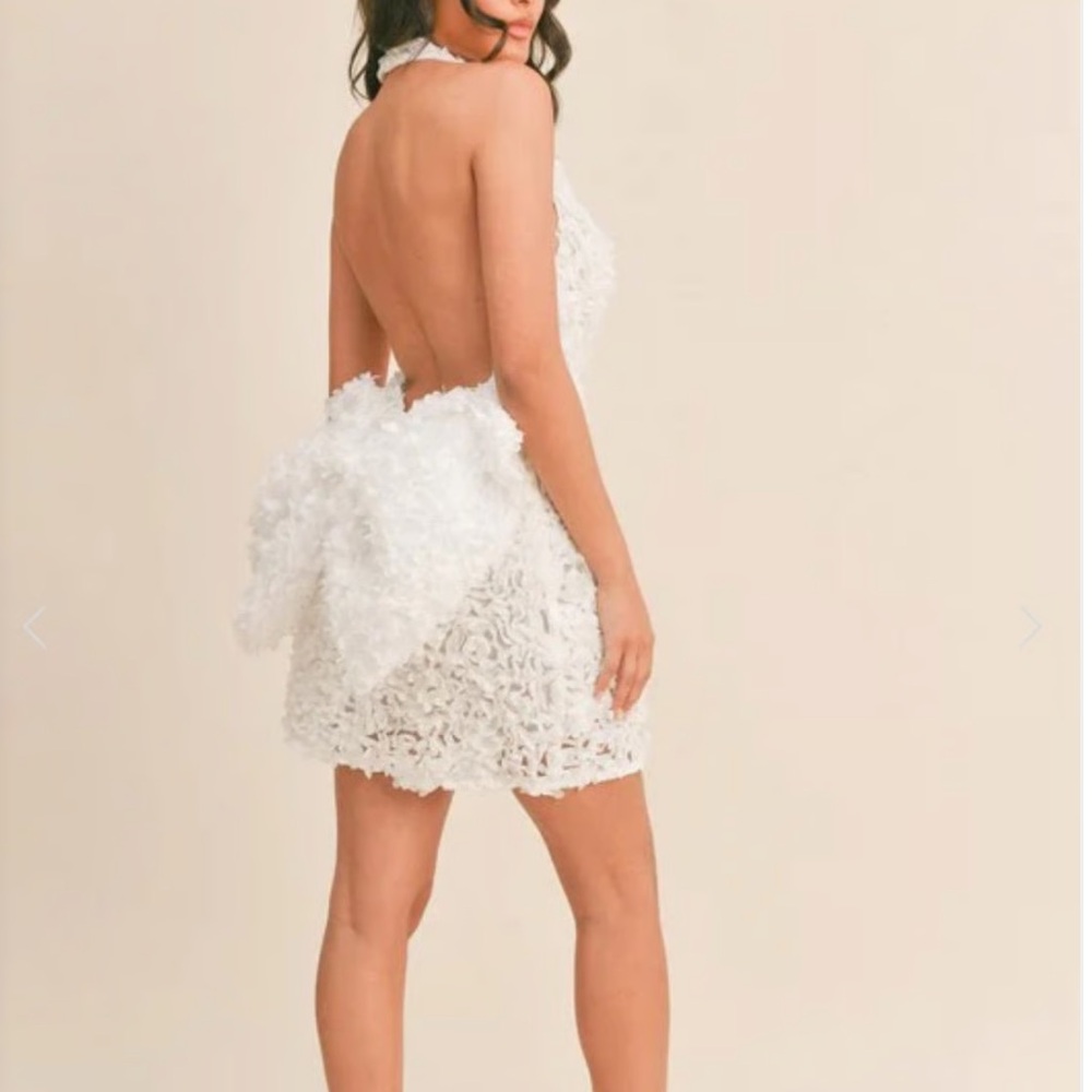 NWT Klesis Too Good To Be True White Halter Bow Mini Dress